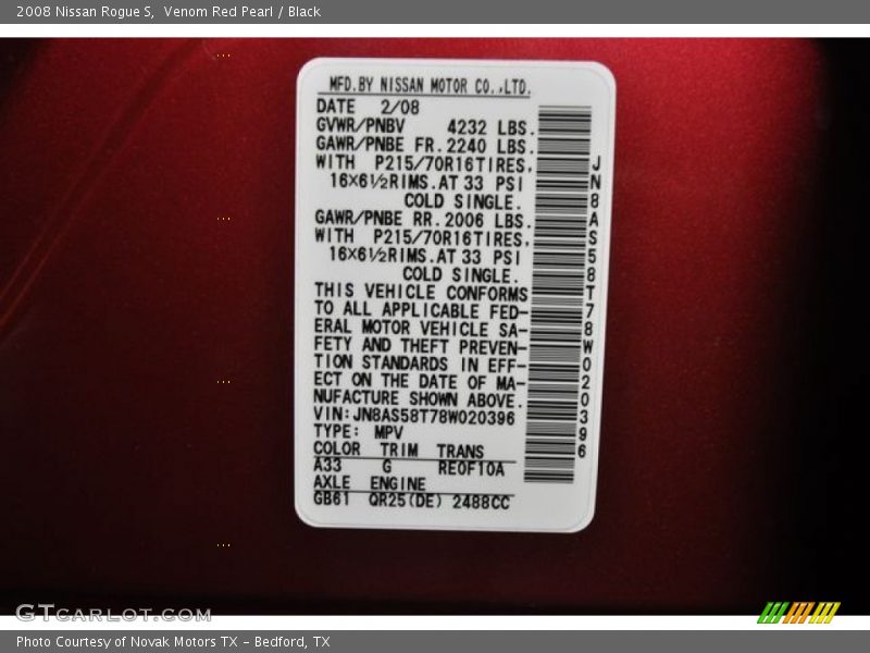 Venom Red Pearl / Black 2008 Nissan Rogue S