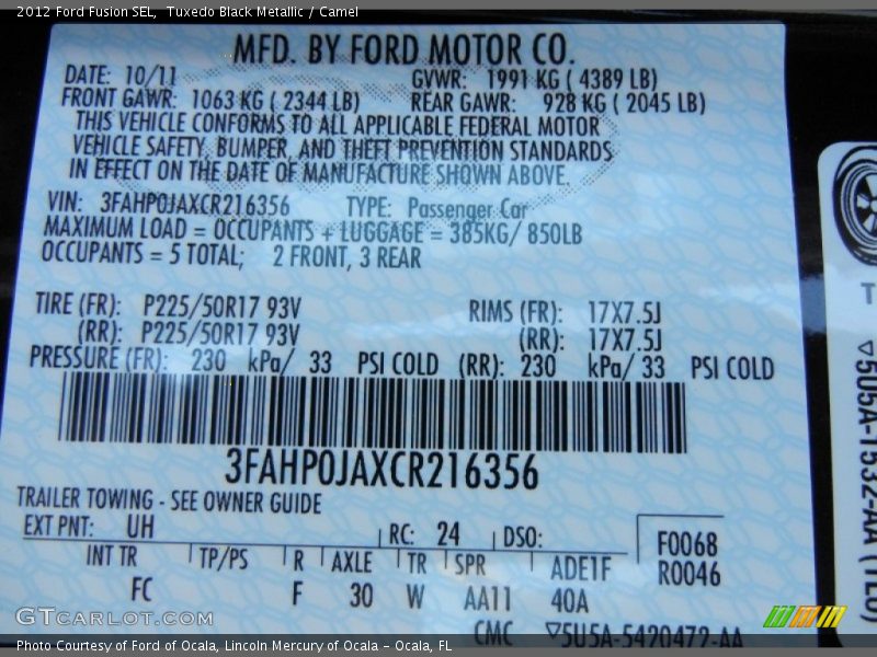 Tuxedo Black Metallic / Camel 2012 Ford Fusion SEL