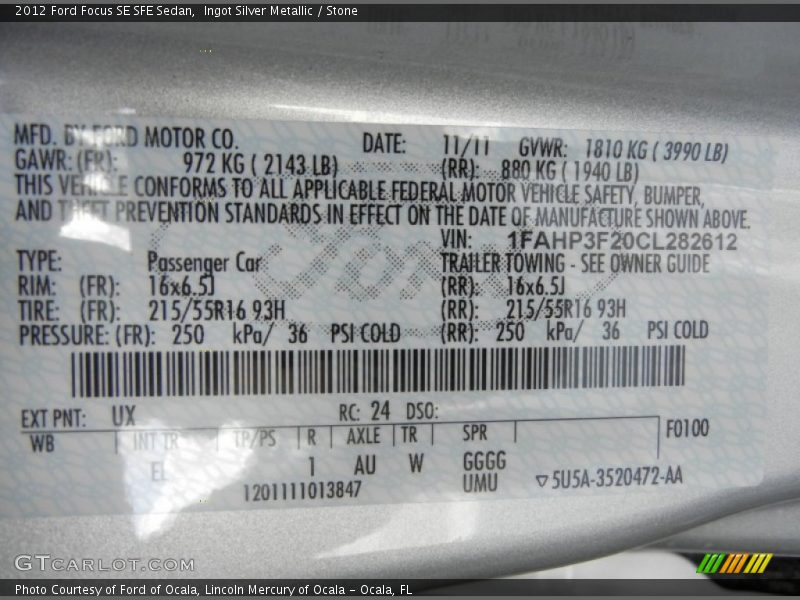Ingot Silver Metallic / Stone 2012 Ford Focus SE SFE Sedan