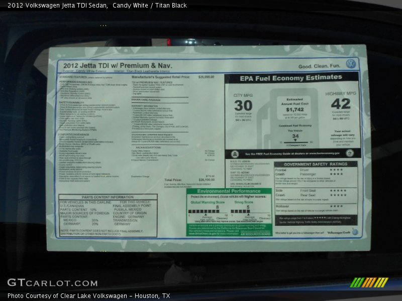  2012 Jetta TDI Sedan Window Sticker
