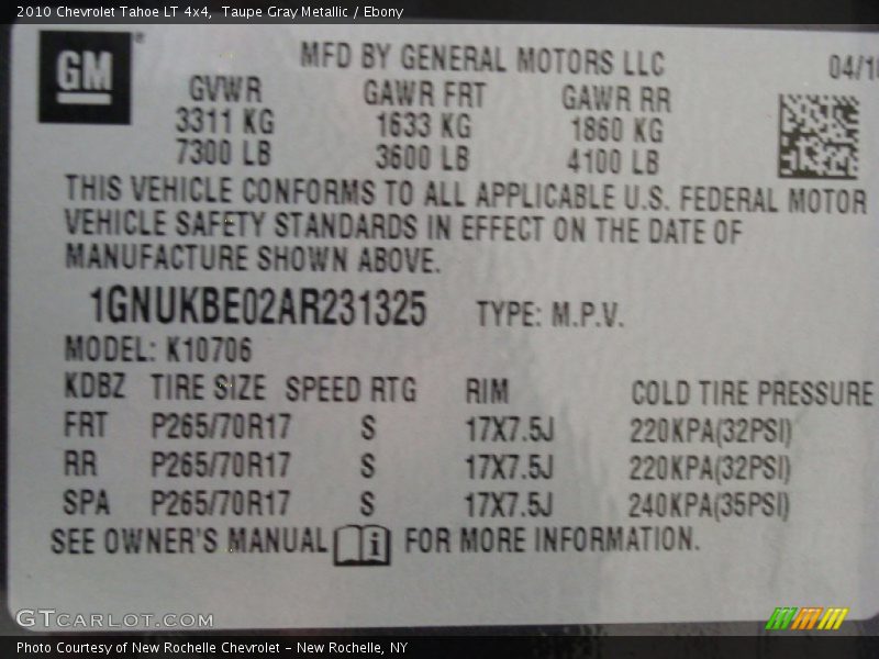 Taupe Gray Metallic / Ebony 2010 Chevrolet Tahoe LT 4x4