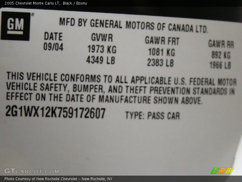 Black / Ebony 2005 Chevrolet Monte Carlo LT