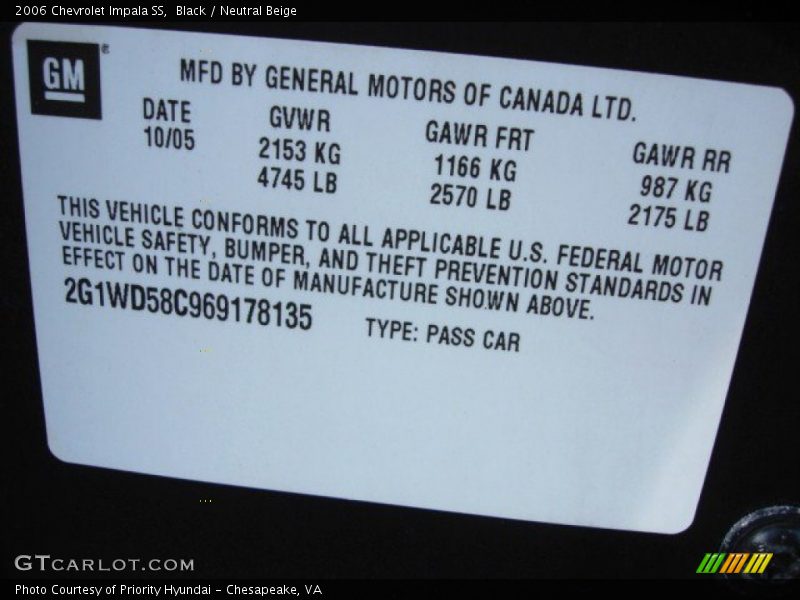 Black / Neutral Beige 2006 Chevrolet Impala SS
