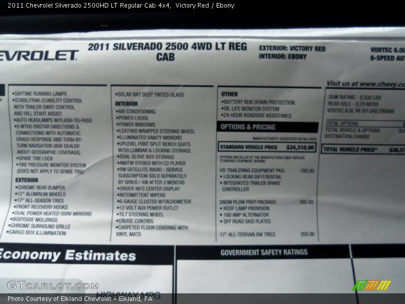  2011 Silverado 2500HD LT Regular Cab 4x4 Window Sticker