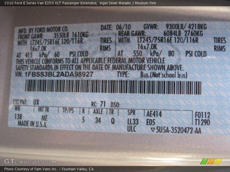 Ingot Silver Metallic / Medium Flint 2010 Ford E Series Van E350 XLT Passenger Extended