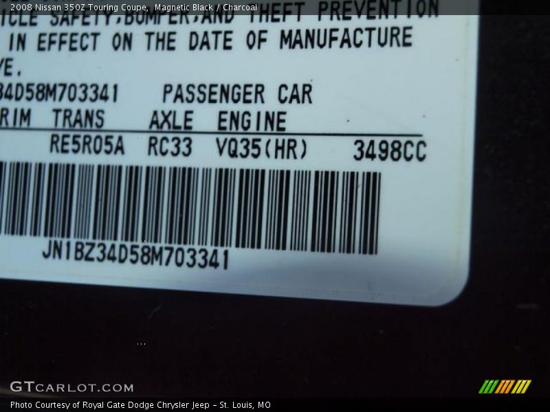Magnetic Black / Charcoal 2008 Nissan 350Z Touring Coupe