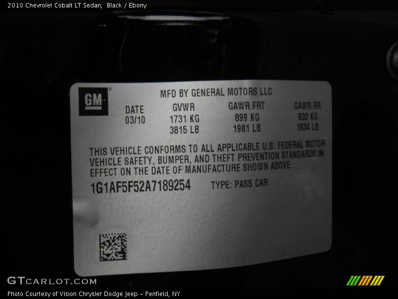 Black / Ebony 2010 Chevrolet Cobalt LT Sedan