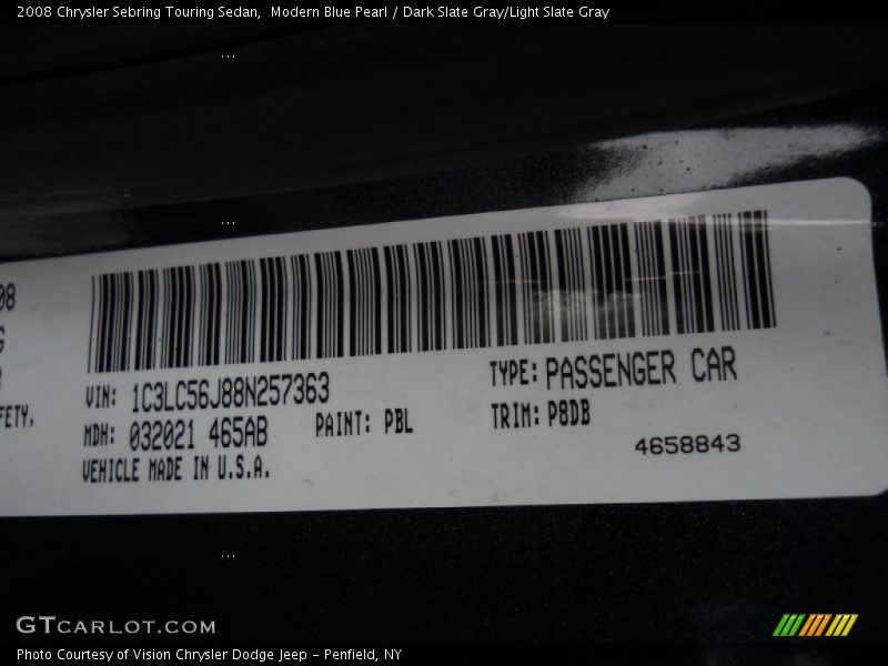 2008 Sebring Touring Sedan Modern Blue Pearl Color Code PBL