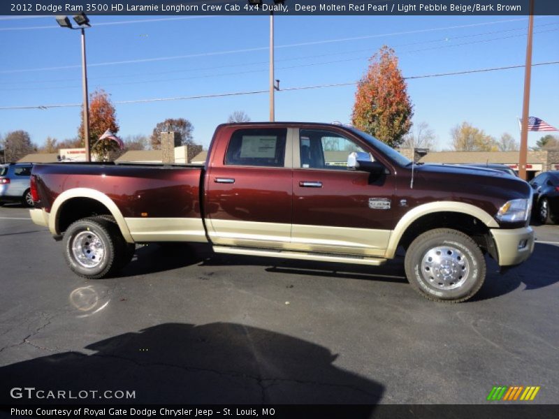 Deep Molten Red Pearl / Light Pebble Beige/Bark Brown 2012 Dodge Ram 3500 HD Laramie Longhorn Crew Cab 4x4 Dually