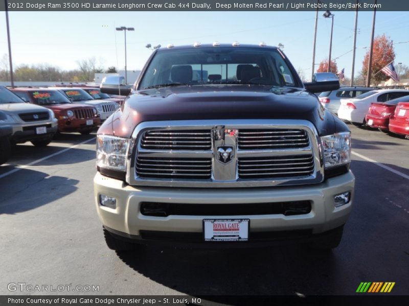 Deep Molten Red Pearl / Light Pebble Beige/Bark Brown 2012 Dodge Ram 3500 HD Laramie Longhorn Crew Cab 4x4 Dually