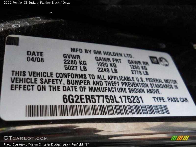 Panther Black / Onyx 2009 Pontiac G8 Sedan