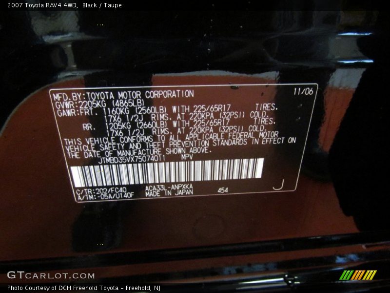 Black / Taupe 2007 Toyota RAV4 4WD