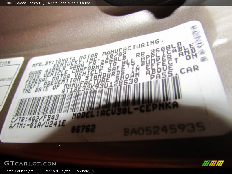 Desert Sand Mica / Taupe 2003 Toyota Camry LE