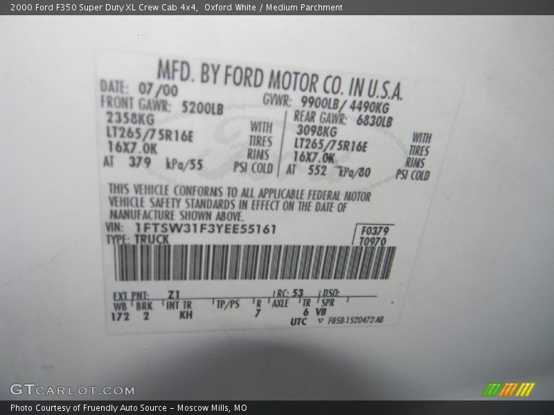 Oxford White / Medium Parchment 2000 Ford F350 Super Duty XL Crew Cab 4x4