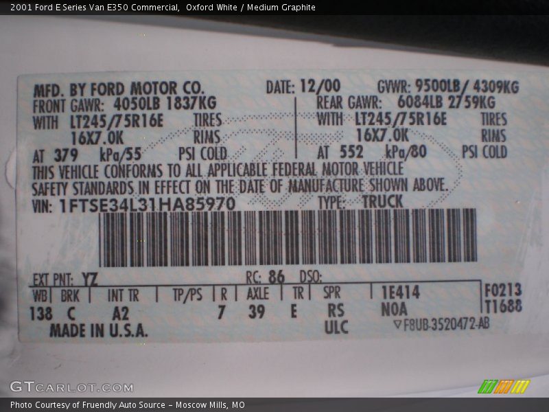 Oxford White / Medium Graphite 2001 Ford E Series Van E350 Commercial