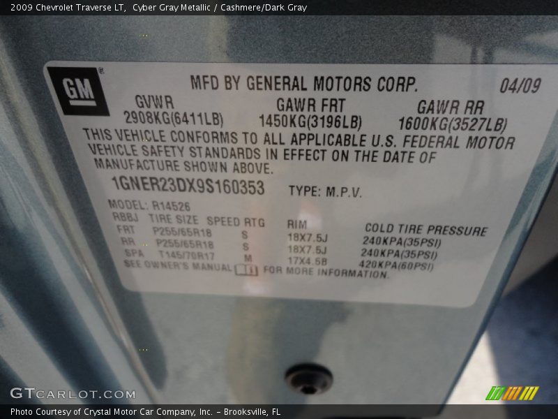 Cyber Gray Metallic / Cashmere/Dark Gray 2009 Chevrolet Traverse LT