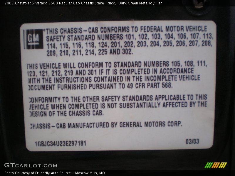 Dark Green Metallic / Tan 2003 Chevrolet Silverado 3500 Regular Cab Chassis Stake Truck