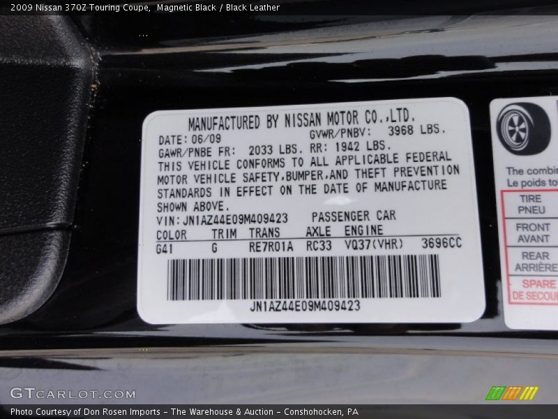 Magnetic Black / Black Leather 2009 Nissan 370Z Touring Coupe