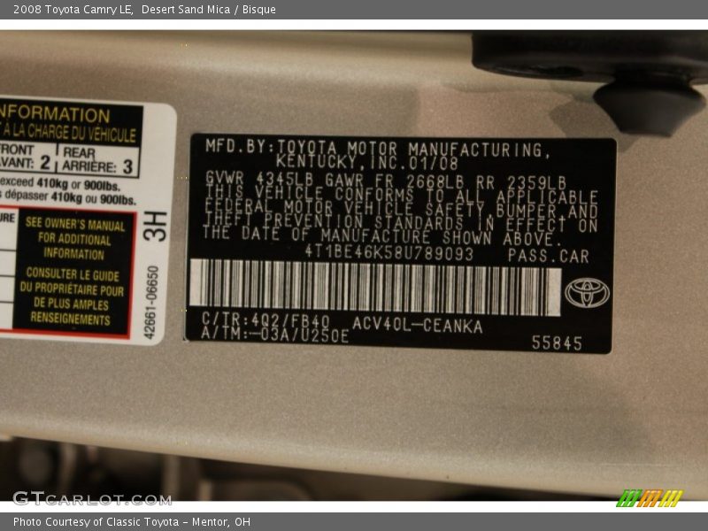 Desert Sand Mica / Bisque 2008 Toyota Camry LE
