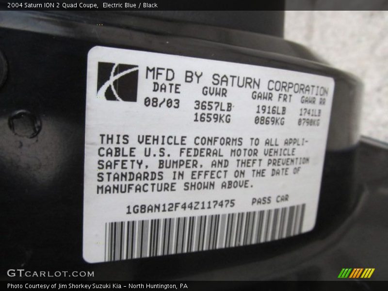 Electric Blue / Black 2004 Saturn ION 2 Quad Coupe