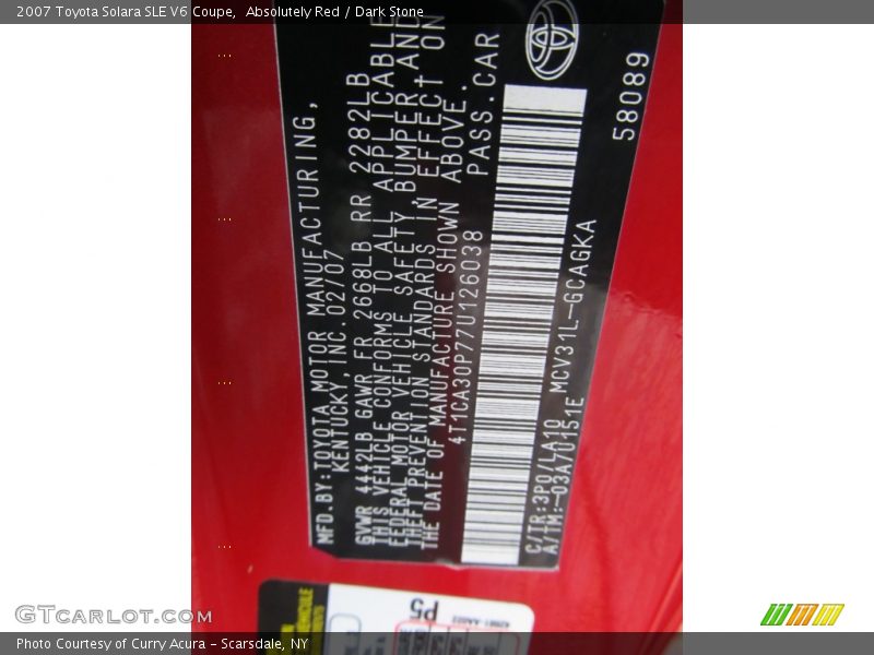 Absolutely Red / Dark Stone 2007 Toyota Solara SLE V6 Coupe