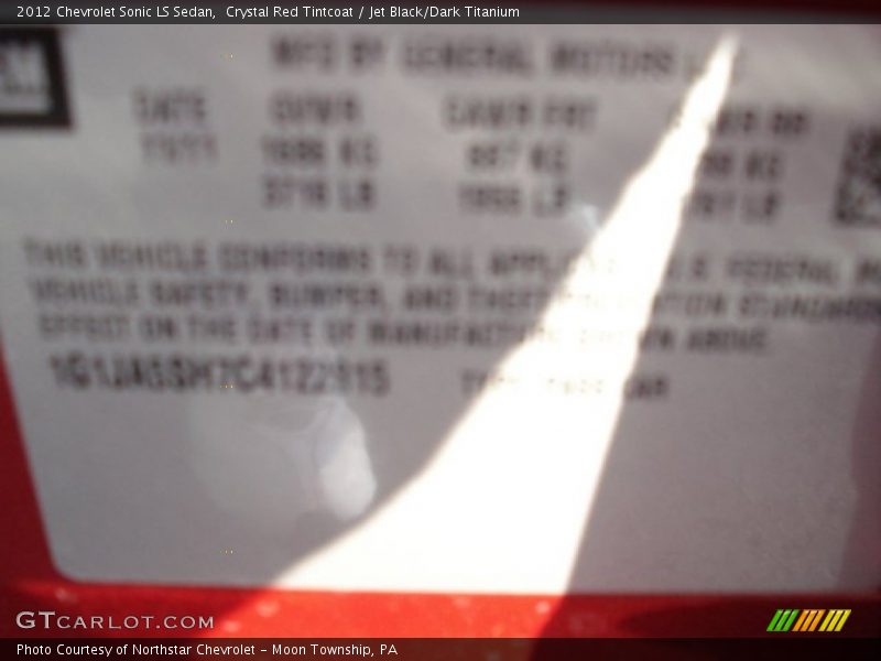 Crystal Red Tintcoat / Jet Black/Dark Titanium 2012 Chevrolet Sonic LS Sedan