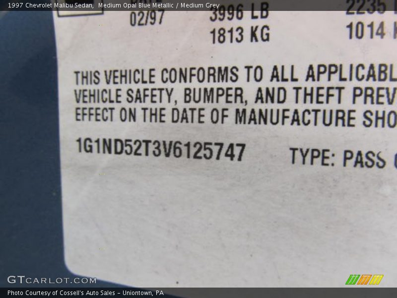 Medium Opal Blue Metallic / Medium Grey 1997 Chevrolet Malibu Sedan