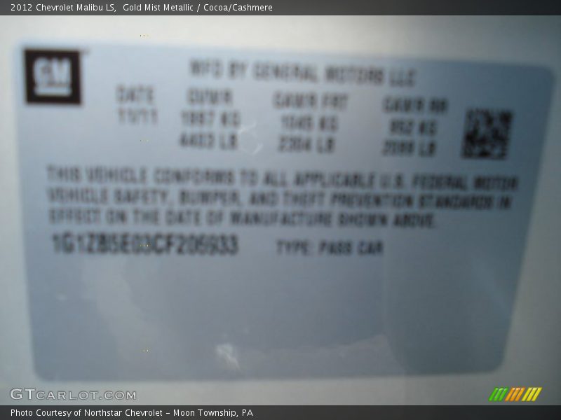 Gold Mist Metallic / Cocoa/Cashmere 2012 Chevrolet Malibu LS