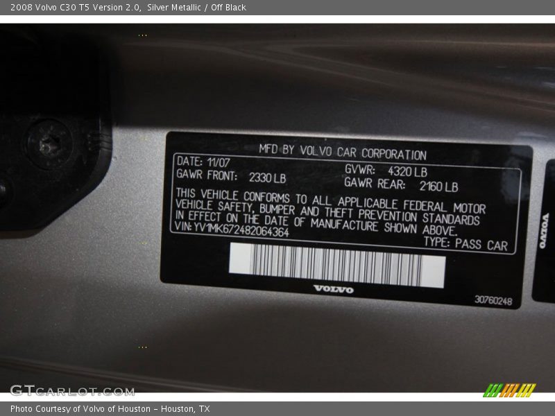 Silver Metallic / Off Black 2008 Volvo C30 T5 Version 2.0