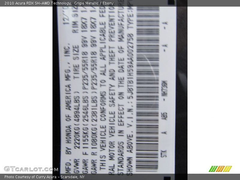 Grigio Metallic / Ebony 2010 Acura RDX SH-AWD Technology
