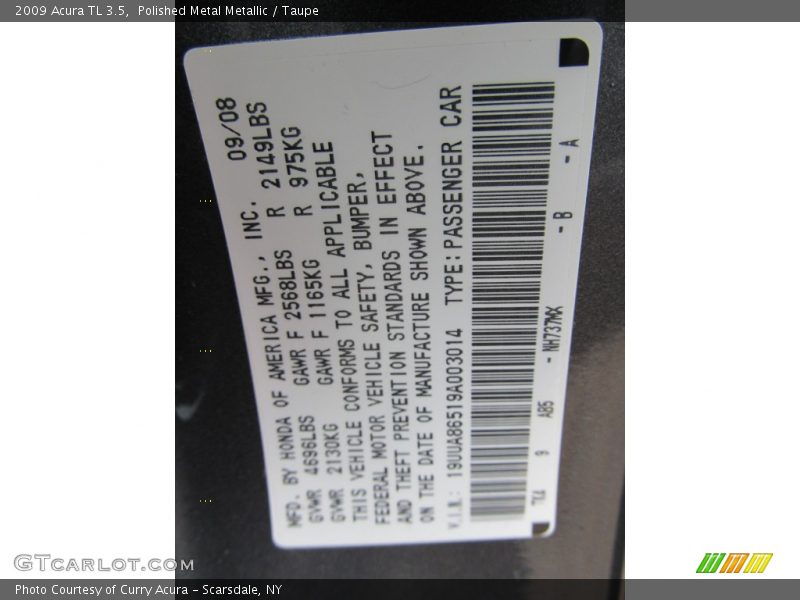 2009 TL 3.5 Polished Metal Metallic Color Code NH737MX
