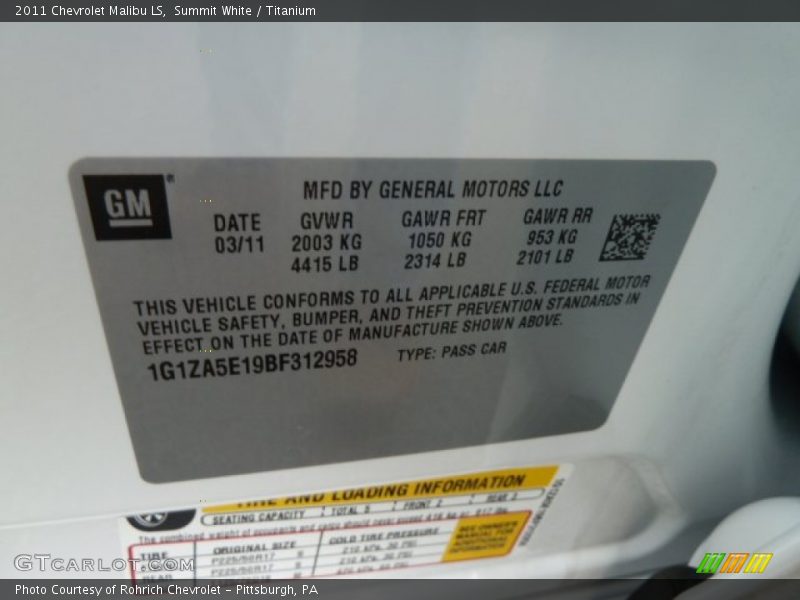 Summit White / Titanium 2011 Chevrolet Malibu LS