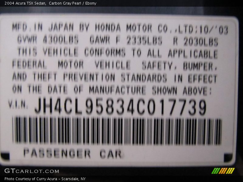 Carbon Gray Pearl / Ebony 2004 Acura TSX Sedan