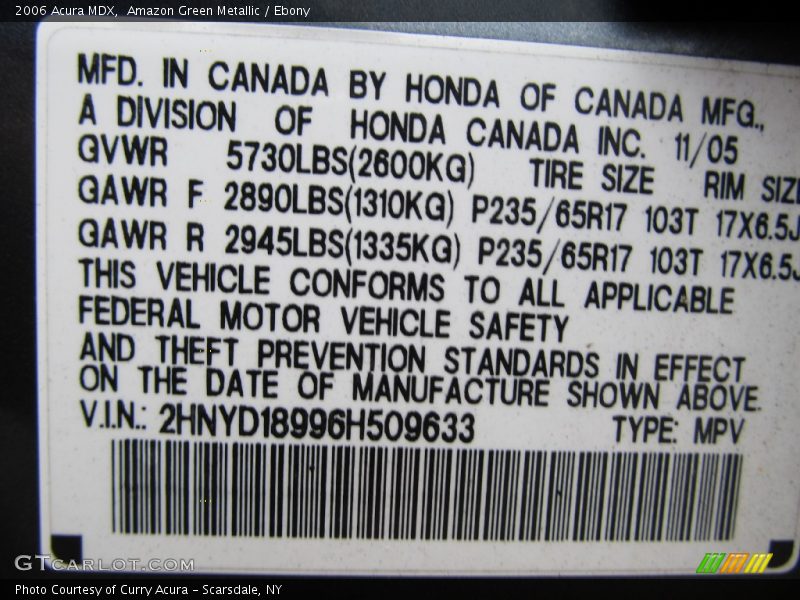 Amazon Green Metallic / Ebony 2006 Acura MDX