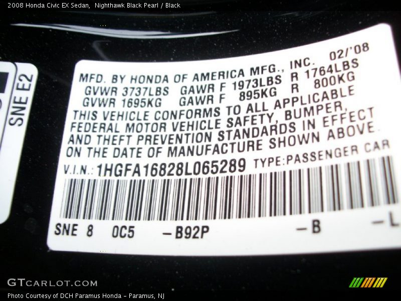 Nighthawk Black Pearl / Black 2008 Honda Civic EX Sedan