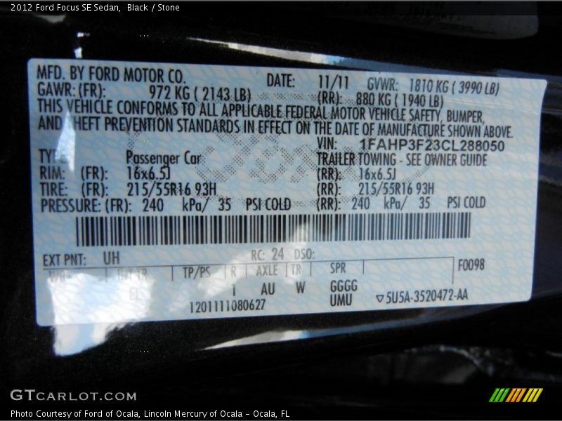 Black / Stone 2012 Ford Focus SE Sedan