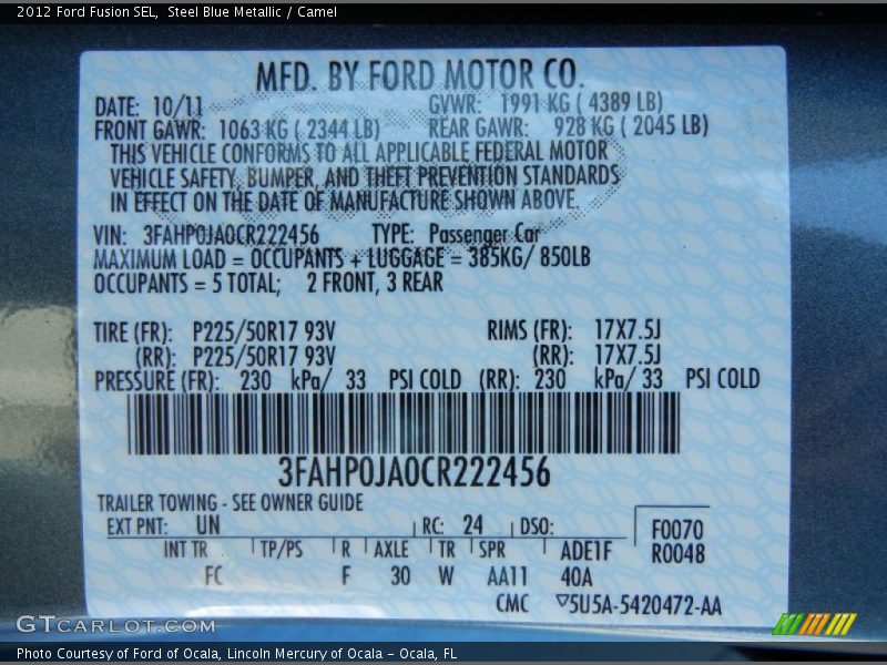 Steel Blue Metallic / Camel 2012 Ford Fusion SEL