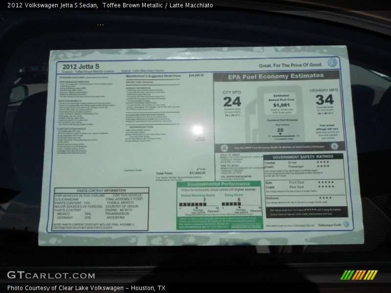 Toffee Brown Metallic / Latte Macchiato 2012 Volkswagen Jetta S Sedan