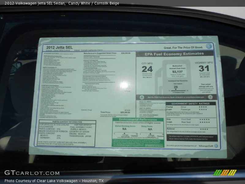 Candy White / Cornsilk Beige 2012 Volkswagen Jetta SEL Sedan