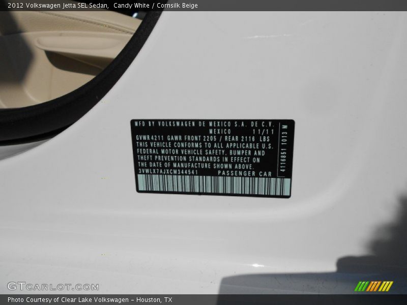 Candy White / Cornsilk Beige 2012 Volkswagen Jetta SEL Sedan