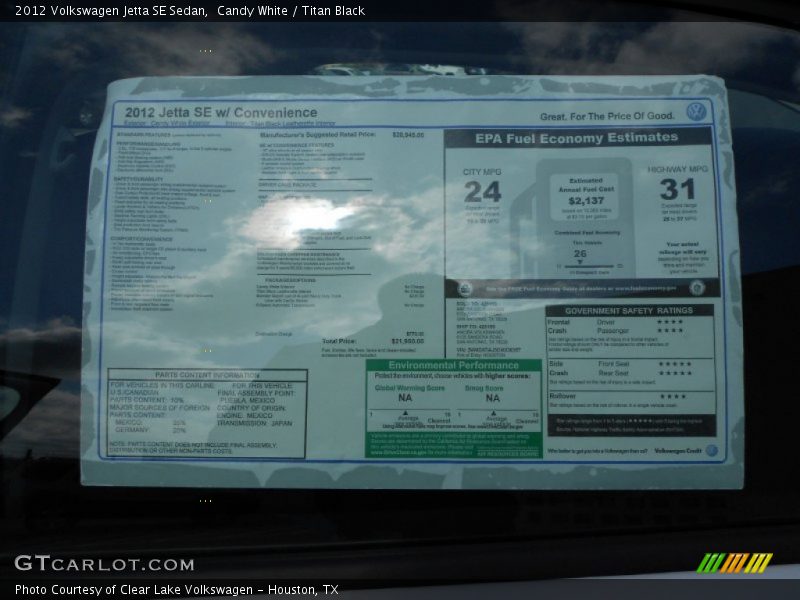 Candy White / Titan Black 2012 Volkswagen Jetta SE Sedan
