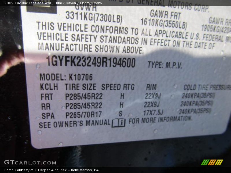Black Raven / Ebony/Ebony 2009 Cadillac Escalade AWD