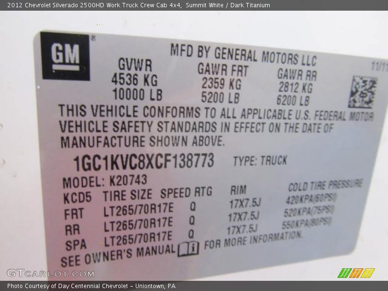Summit White / Dark Titanium 2012 Chevrolet Silverado 2500HD Work Truck Crew Cab 4x4