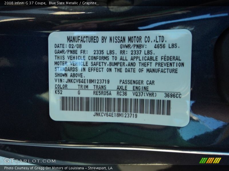 Blue Slate Metallic / Graphite 2008 Infiniti G 37 Coupe