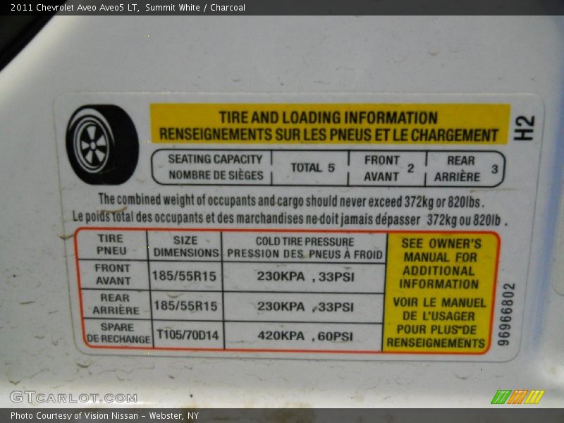 Summit White / Charcoal 2011 Chevrolet Aveo Aveo5 LT