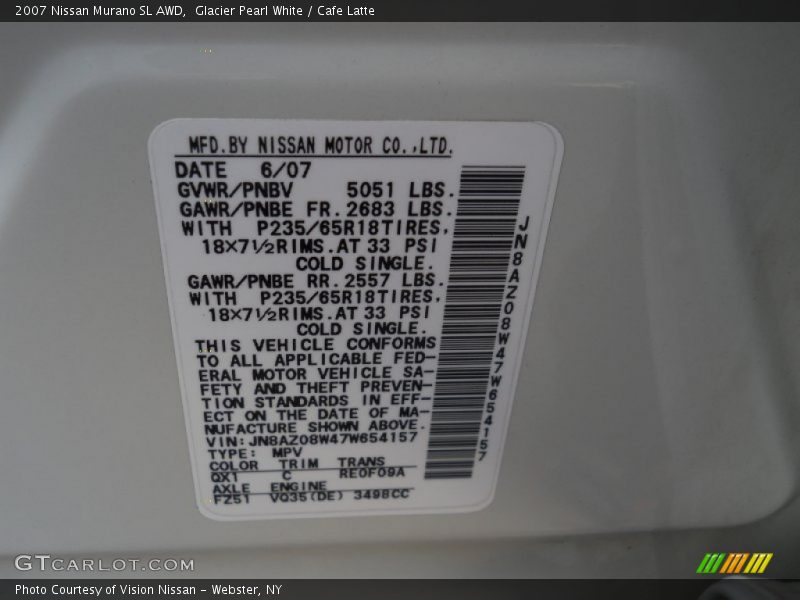 Glacier Pearl White / Cafe Latte 2007 Nissan Murano SL AWD