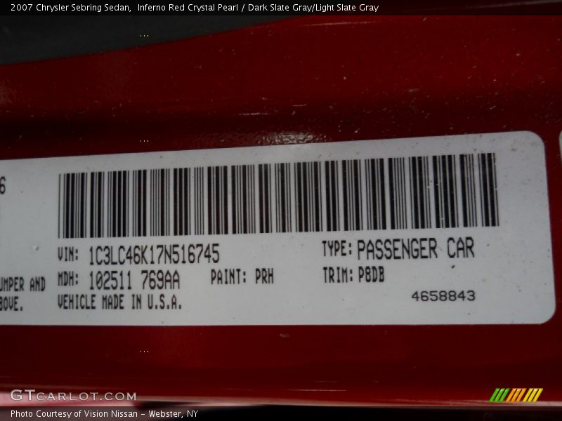 2007 Sebring Sedan Inferno Red Crystal Pearl Color Code PRH