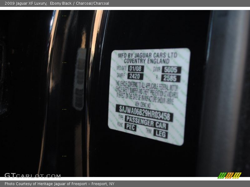 Ebony Black / Charcoal/Charcoal 2009 Jaguar XF Luxury