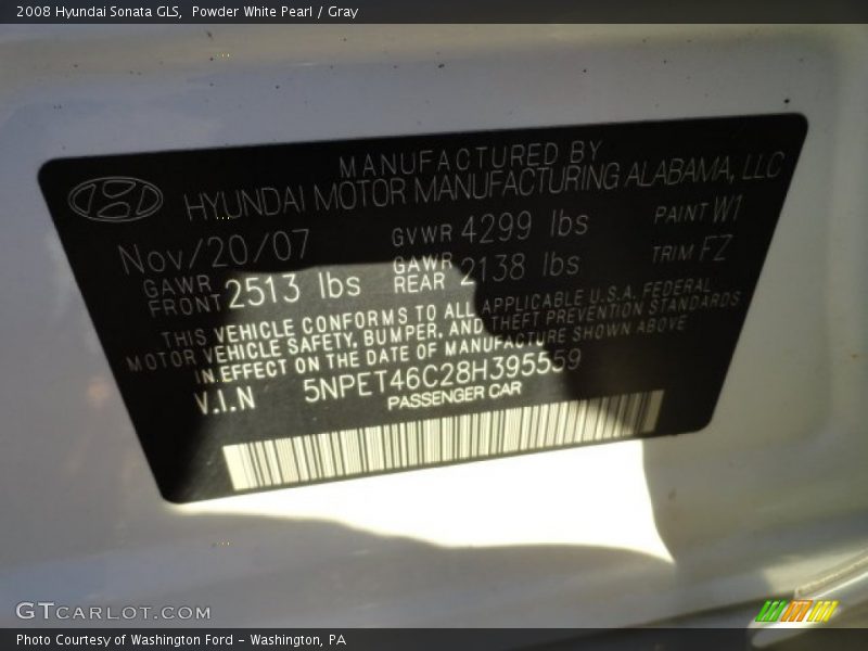 Powder White Pearl / Gray 2008 Hyundai Sonata GLS