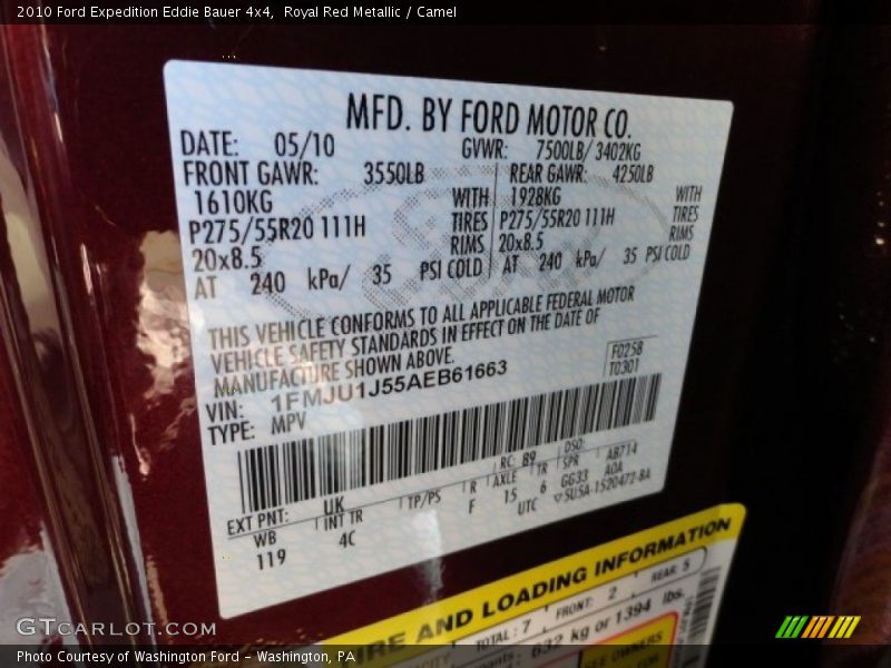 Royal Red Metallic / Camel 2010 Ford Expedition Eddie Bauer 4x4